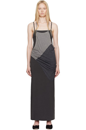 Gray Layered Halter Neck Maxi Dress