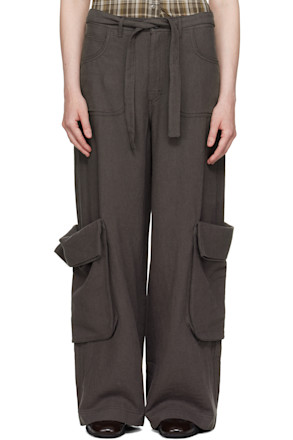 Gray Linen Cargo Pants