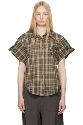 Brown Wire Cuff Check Shirt