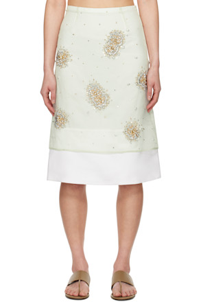 Green Triumph Embroidered Midi Skirt