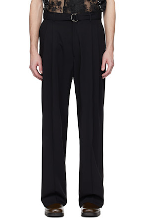 Black Omari Double Pleated Trousers
