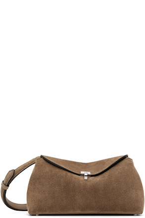 Taupe T-Lock Suede Clutch