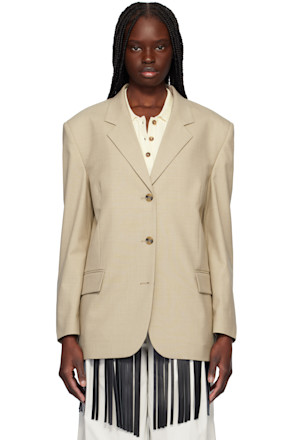 Beige Wool Blend Tailored Daddy Blazer