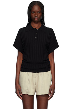 Black Dolman Sleeves Knit Polo