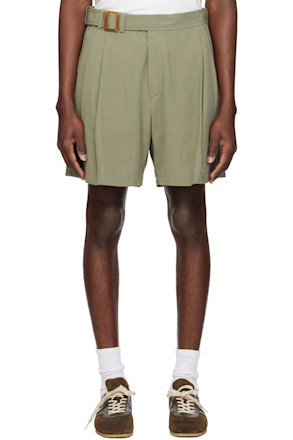 Khaki Wrinkle Detail Belted Shorts