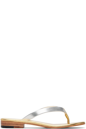 Silver & Gold Leather Flip-Flops