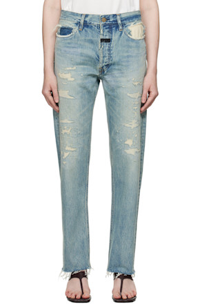 Blue Repaired Classic 5 Pocket Jeans
