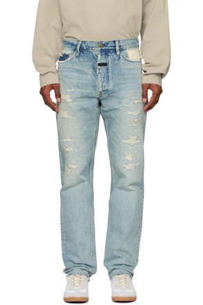 Blue Repaired Classic 5 Pocket Jeans