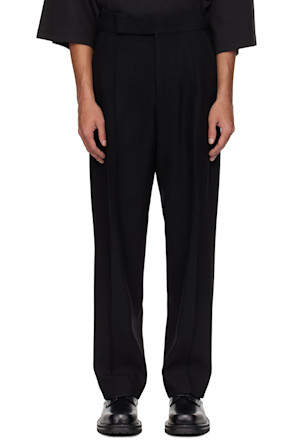 Black Wool Gabardine Single Pleat Trousers