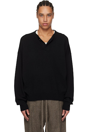 Black Fine Knit Henley