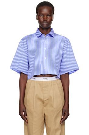 Blue Oversized Cropped Shirt