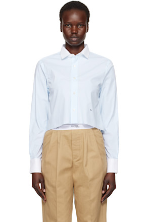 Blue Cropped Contrast Collar Shirt