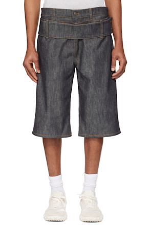 Gray Double Belted Denim Shorts