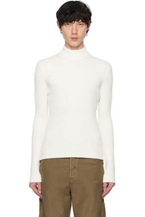 White Reedition Rib Knit Mock Neck Sweater