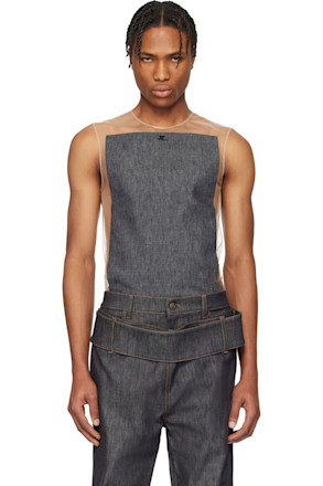 Beige & Gray Illusion Square Denim Tank Top