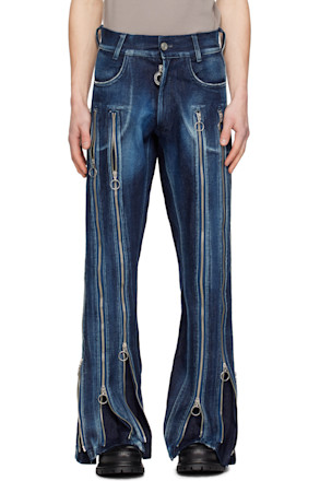 Blue Adjustable Fit Zip Jeans