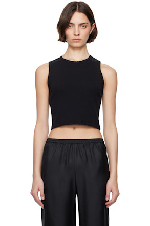 Black Pointelle Sleeveless Crew Tank Top