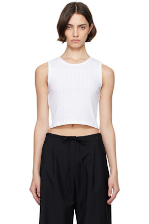 White Pointelle Sleeveless Crew Tank Top