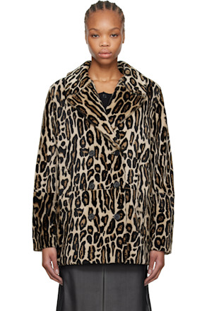 Black & Brown Leopard Shearling Peacoat