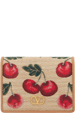 Beige VLogo Signature Cherryfic Jacquard Wallet