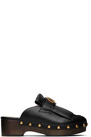 Black VLogo Signature Fringed Calfskin Clogs