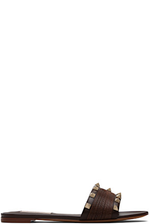 Brown Rockstud Slide Sandals