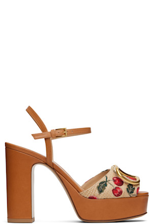 Beige & Brown VLogo Signature Cherryfic Platform Sandals