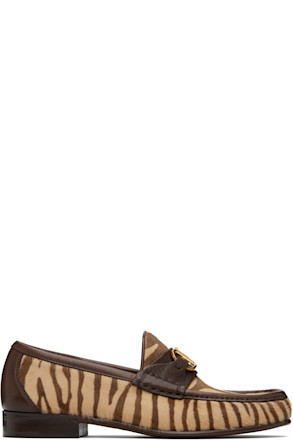 Beige & Brown VLogo Signature Calfskin Loafers