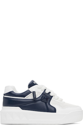 White & Navy Low-Top One Stud XL Sneakers