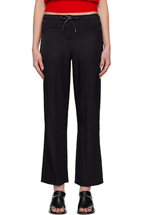 Black Nylon Drawstring Lounge Pants