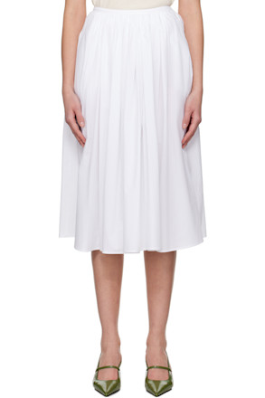 White Serto Gathered Midi Skirt