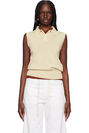 Beige Knit Sleeveless Polo