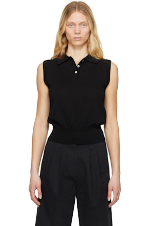 Black Knit Sleeveless Polo