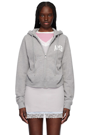 Gray 'AMB' Graphic Zip-Up Hoodie