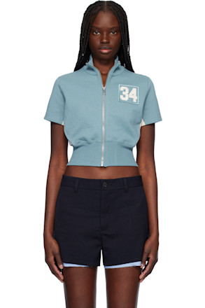 Blue Cropped Zip Top