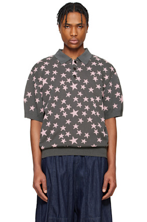 Gray Short Sleeve Knit Polo