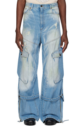 SSENSE Exclusive Blue Paint Splatter Denim Cargo Pants