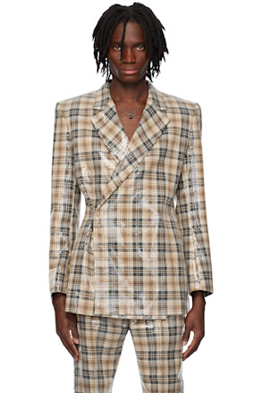 Beige Egonic Double Breasted Blazer
