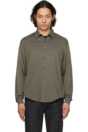 Khaki Long-Sleeve Jersey Button Down Shirt