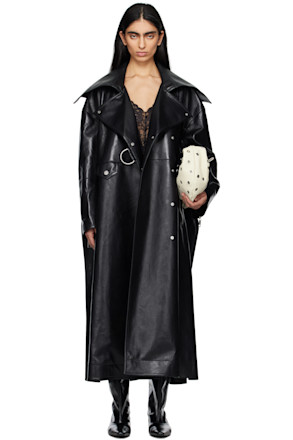 Black Teca Regenerated Leather Trench Coat