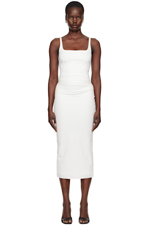 White Aveline Tuck Midi Dress