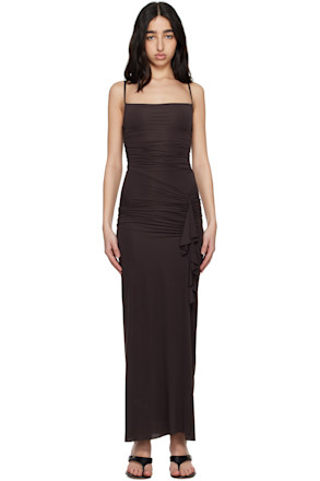 Brown Nara Ruffle Maxi Dress
