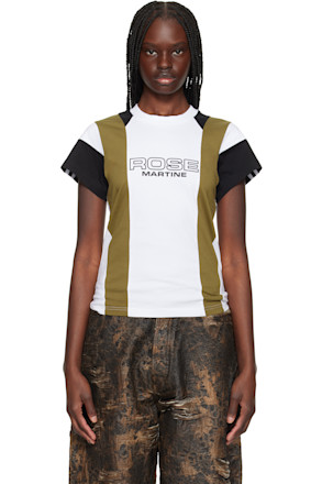 White & Green Shrunken Paneled T-shirt