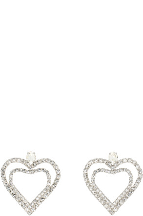 Silver Rhinestone Hearts Drop Earrings