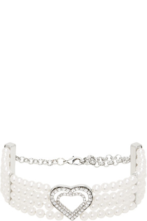 White Faux-Pearl Heart Choker