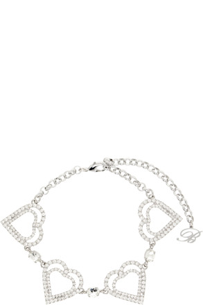 Silver Metal Rhinestone Hearts Choker