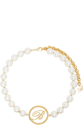 White & Gold Faux-Pearl Choker