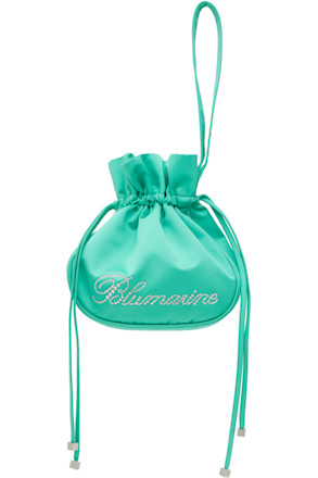 Green Satin Rhinestone Logo Pouch