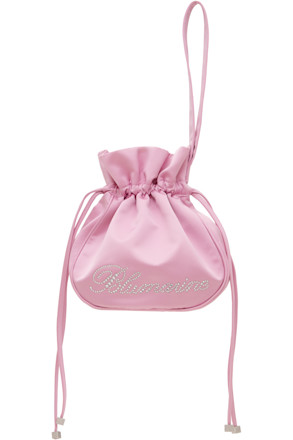 Pink Satin Rhinestone Logo Pouch
