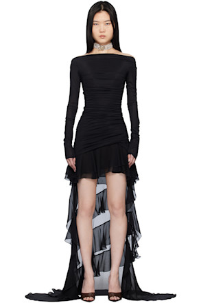 Black Chiffon Train Minidress